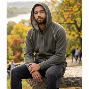 Charles River Apparel Waffle Knit Sherpa Lined Zip Hoodie Men's XL Olive‎ Green